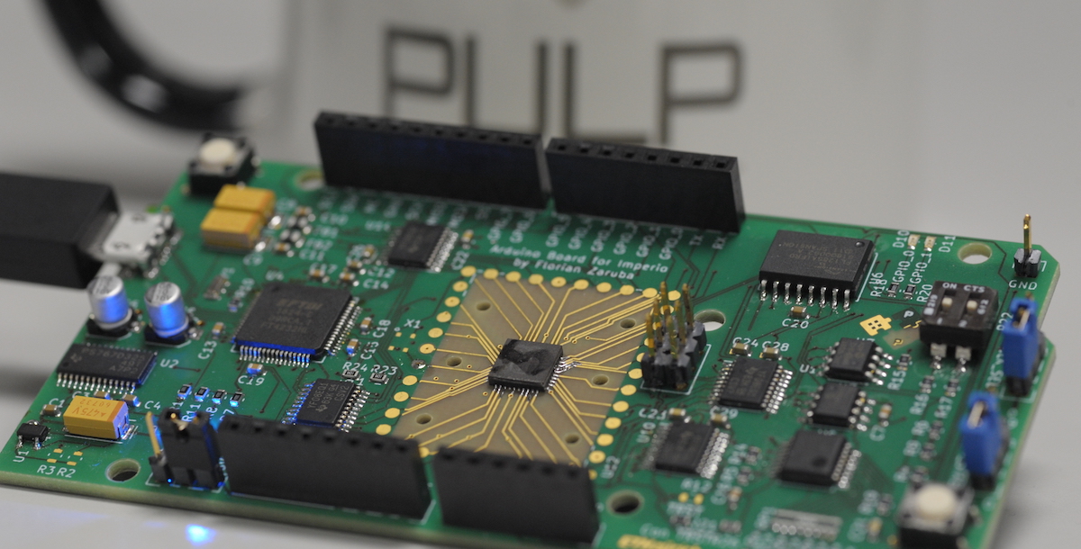 Picture of a demonstrator board with Imperio a single core PULP chip